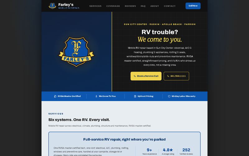 Farley's Mobile RV Repair website home page